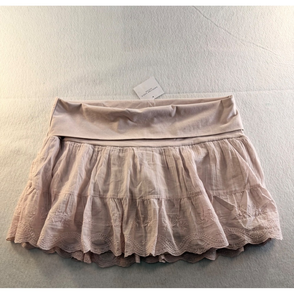 American Eagle Pink Tiered Ruffle Eyelet Lace Embroidered Skort Large NEW